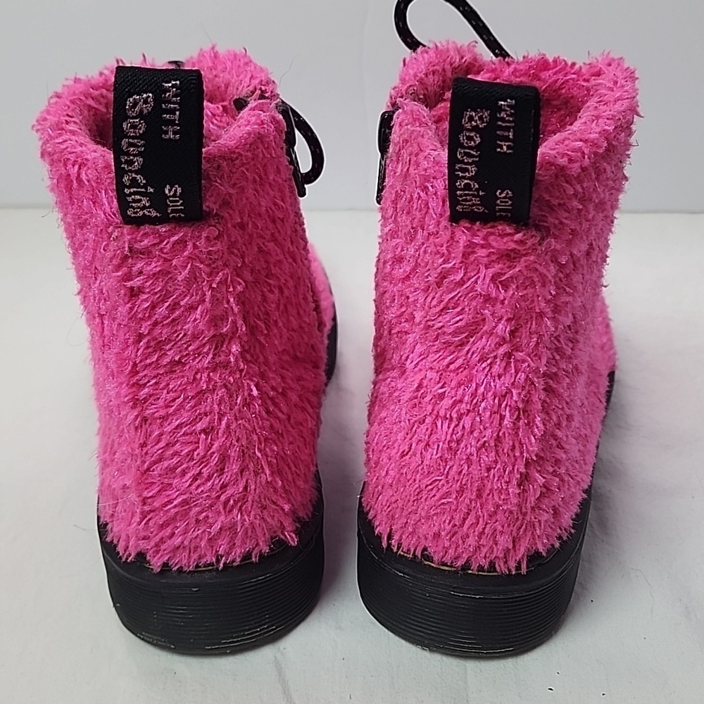 DR. MARTENS 1460 Pascal J Tinsel Fur Boots Kid's Size 2 Clash Pink - Picture 2 of 9